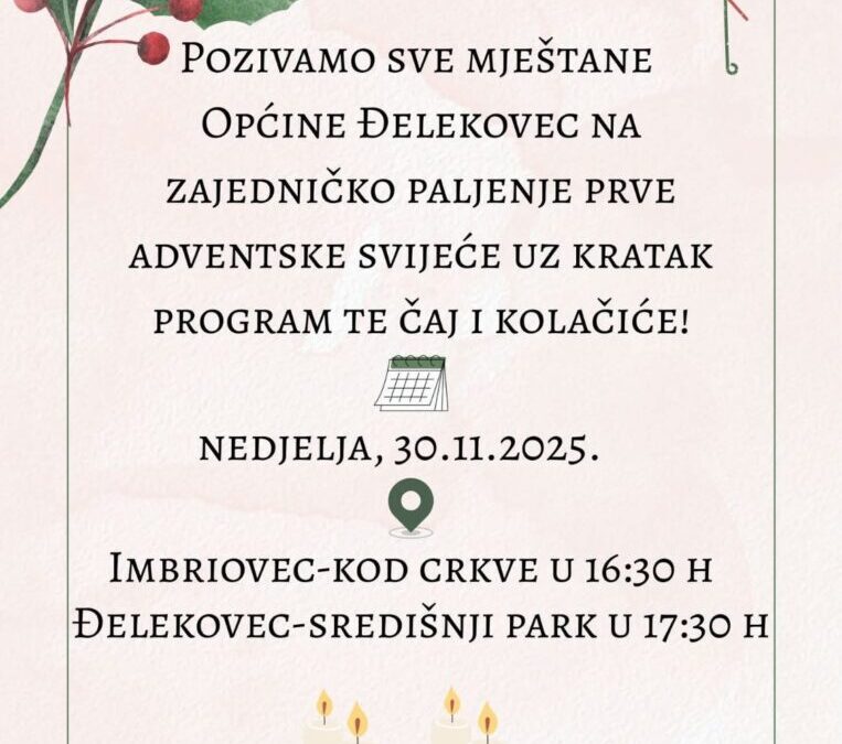 ADVENT JE NA VRATIMA – PALIMO 1.ADVENTSKU SVIJEĆU – NEDJELJA, 30.11.2025.